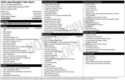 2026 Jeep Wrangler WRANGLER 4-DOOR SPORT