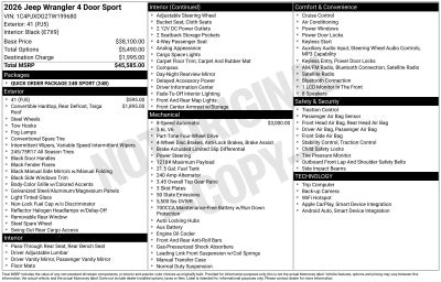 2026 Jeep Wrangler WRANGLER 4-DOOR SPORT
