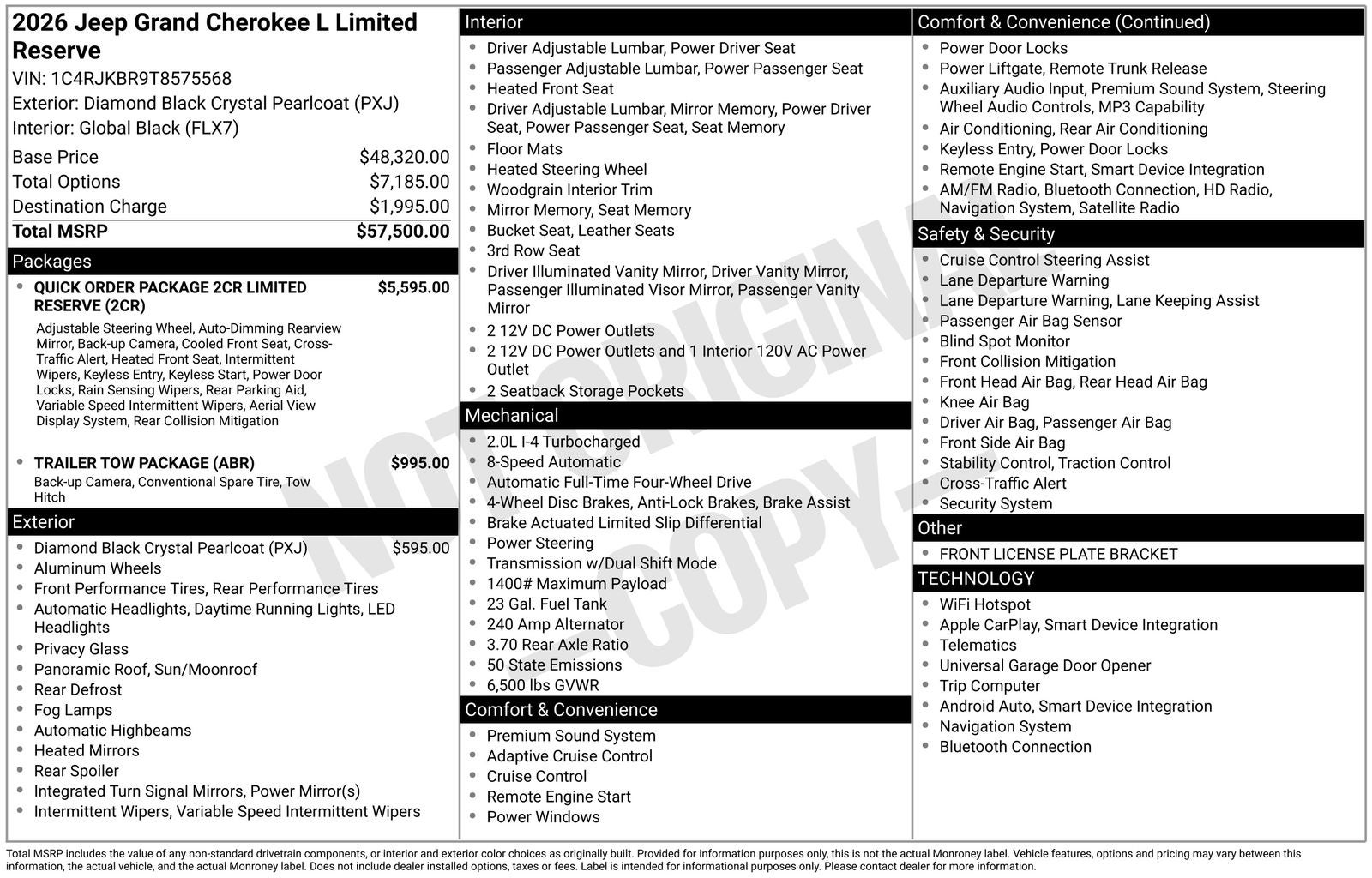2026 Jeep Grand Cherokee GRAND CHEROKEE L LIMITED RESERVE 4X4