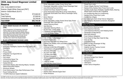 2026 Jeep Grand Wagoneer GRAND WAGONEER LIMITED RESERVE 4X4