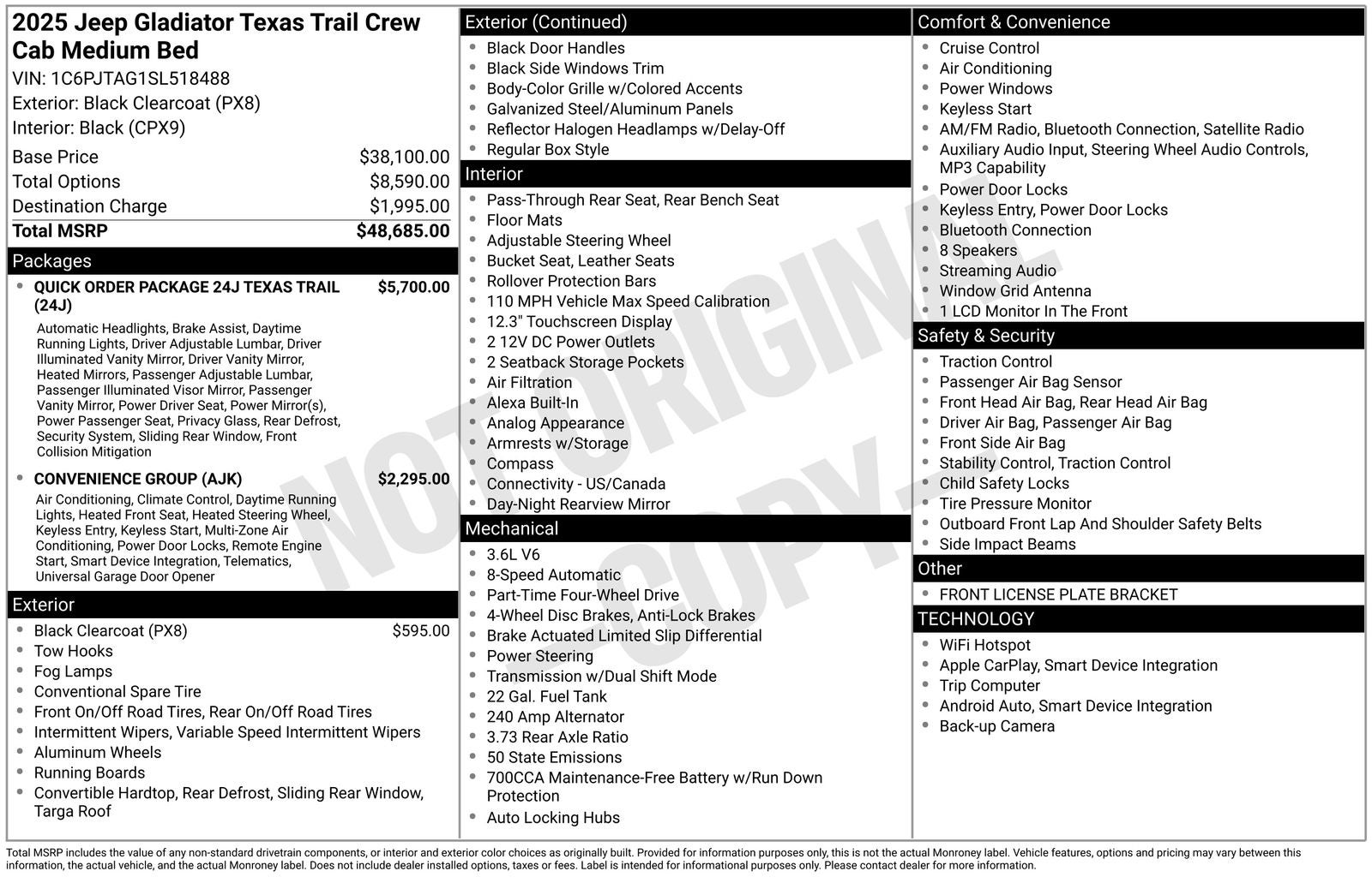 2025 Jeep Gladiator GLADIATOR TEXAS TRAIL 4X4