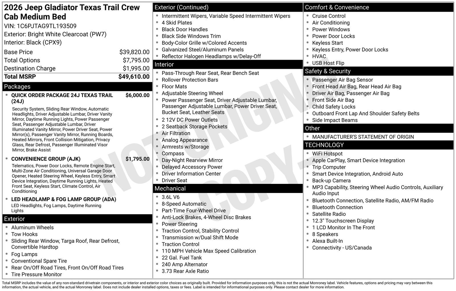 2026 Jeep Gladiator GLADIATOR TEXAS TRAIL 4X4