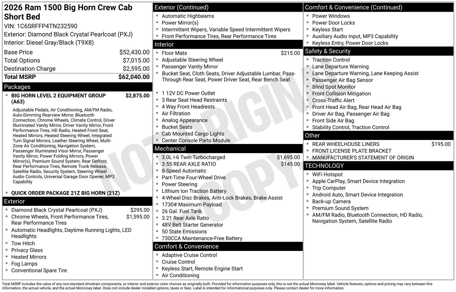 2026 RAM Ram 1500 RAM 1500 BIG HORN CREW CAB 4X4 5'7' BOX