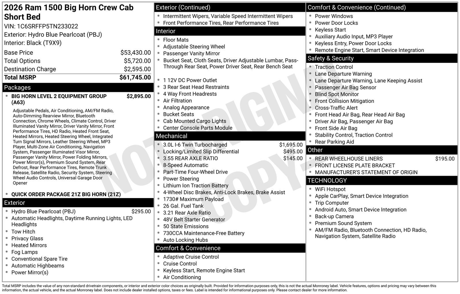 2026 RAM Ram 1500 RAM 1500 BIG HORN CREW CAB 4X4 5'7' BOX