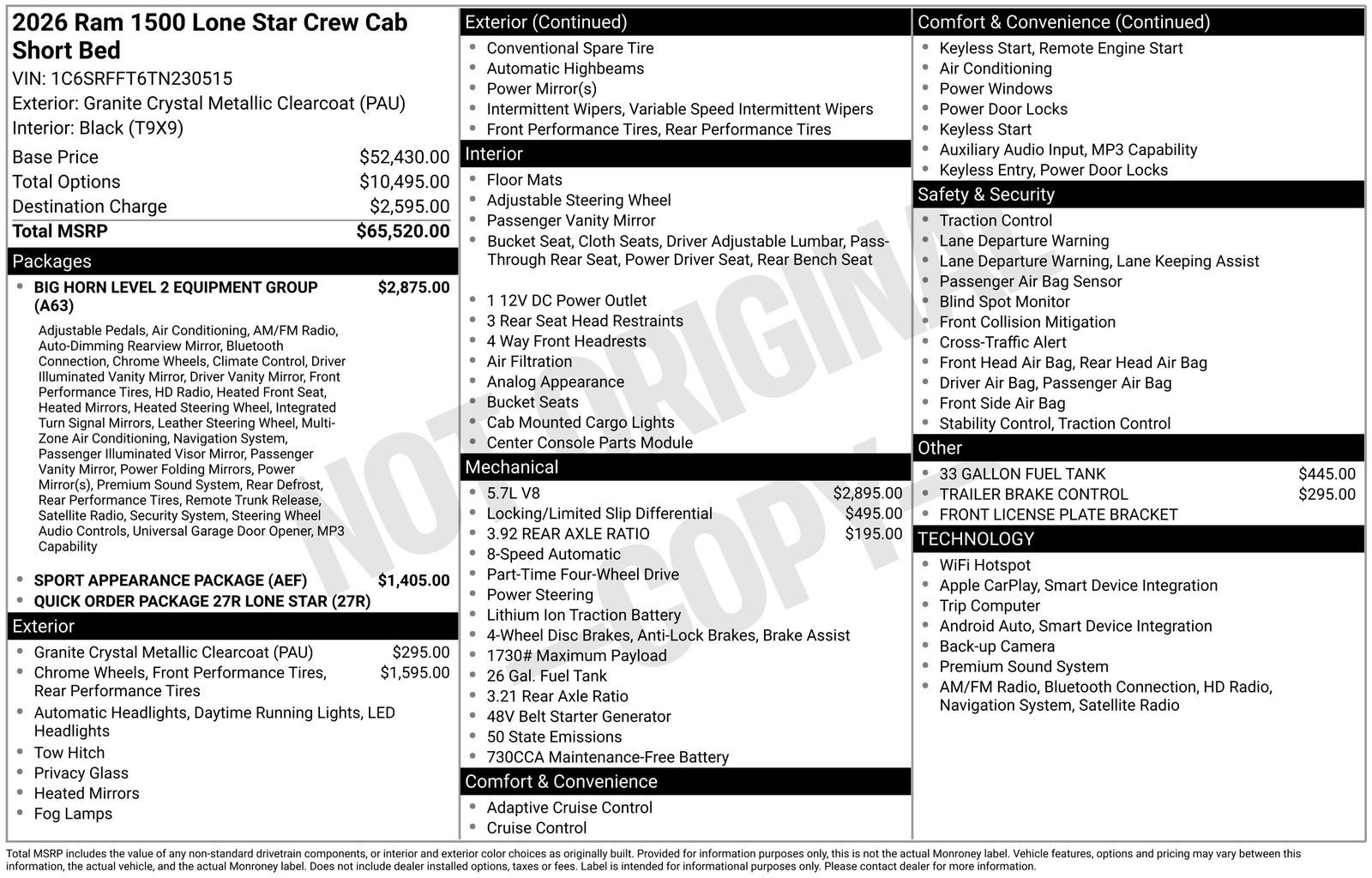 2026 RAM Ram 1500 RAM 1500 LONE STAR CREW CAB 4X4 5'7' BOX