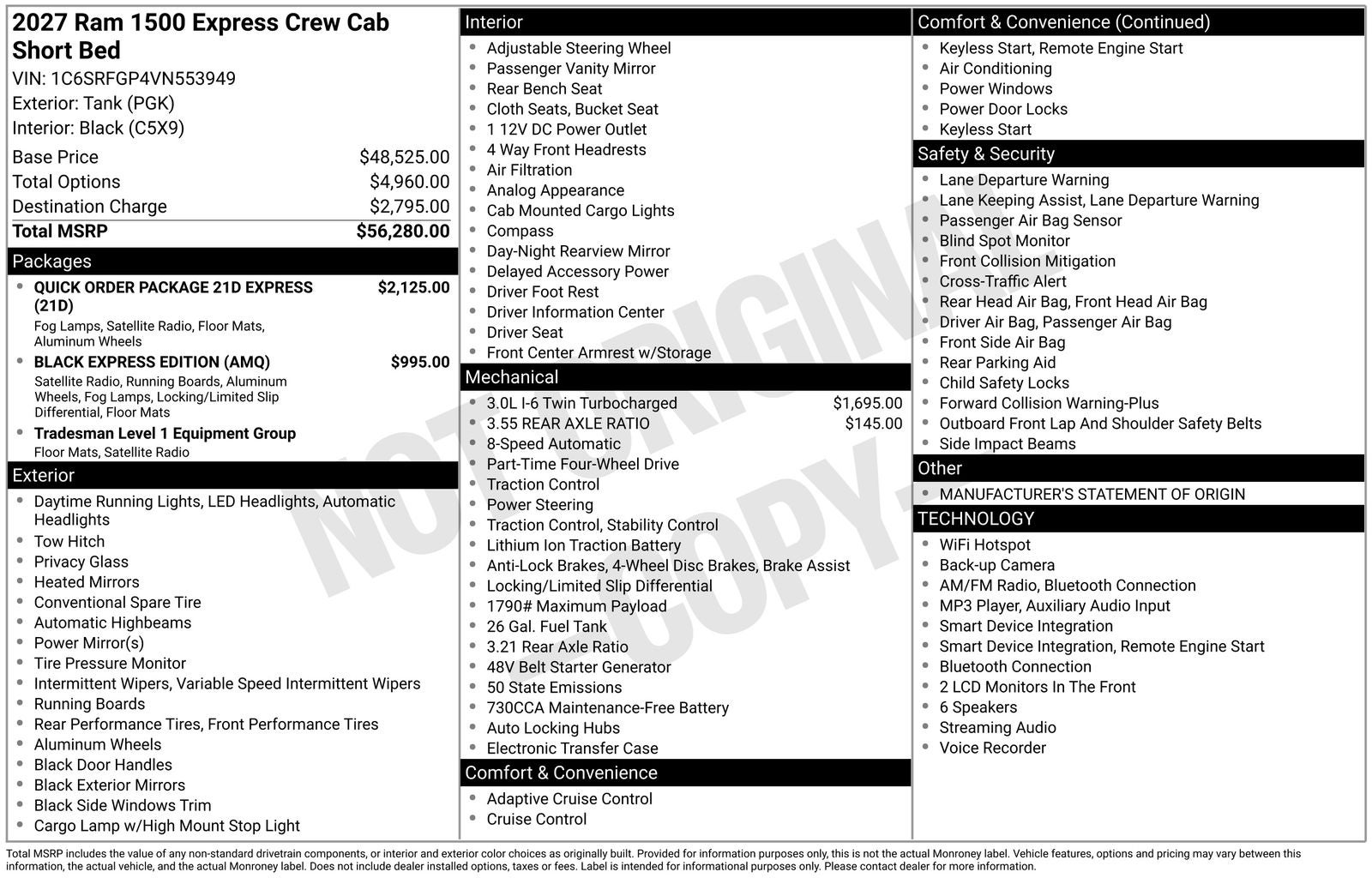 2027 RAM Ram 1500 RAM 1500 EXPRESS CREW CAB 4X4 5'7' BOX