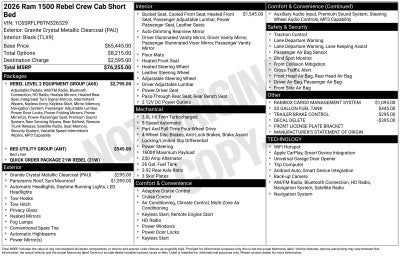 2026 RAM Ram 1500 RAM 1500 REBEL CREW CAB 4X4 5'7' BOX