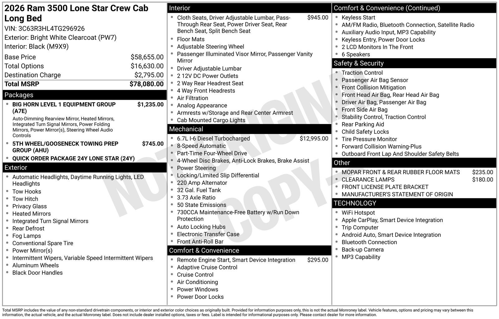2026 RAM Ram 3500 RAM 3500 LONE STAR CREW CAB 4X4 8' BOX