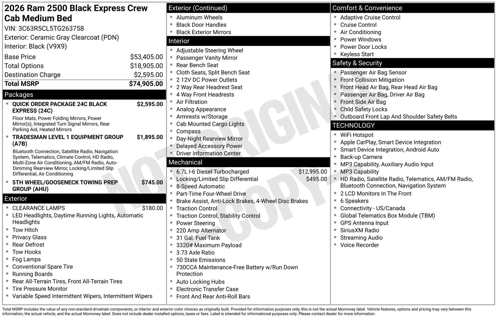 2026 RAM Ram 2500 RAM 2500 BLACK EXPRESS CREW CAB 4X4 6'4' BOX