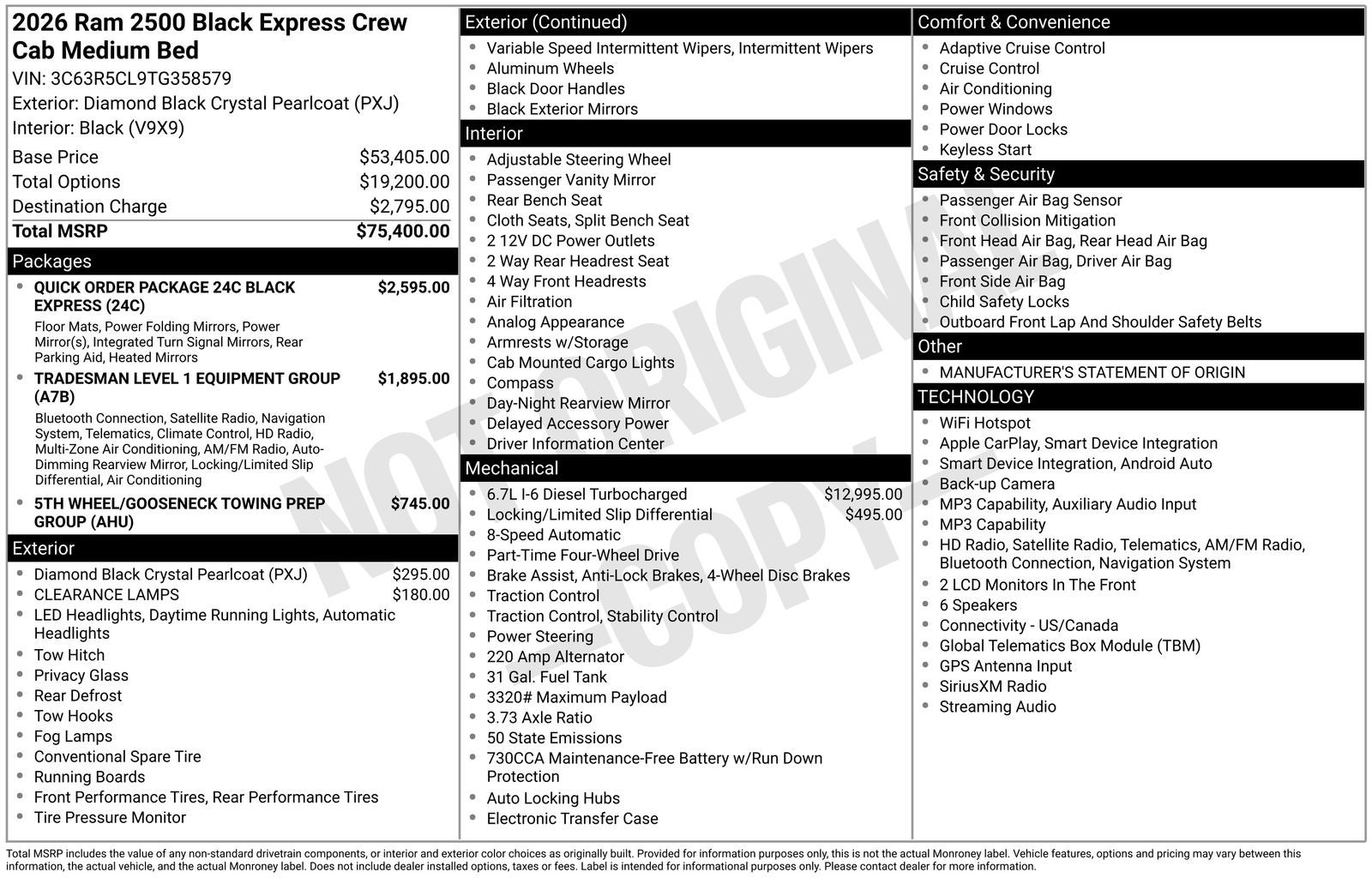 2026 RAM Ram 2500 RAM 2500 BLACK EXPRESS CREW CAB 4X4 6'4' BOX