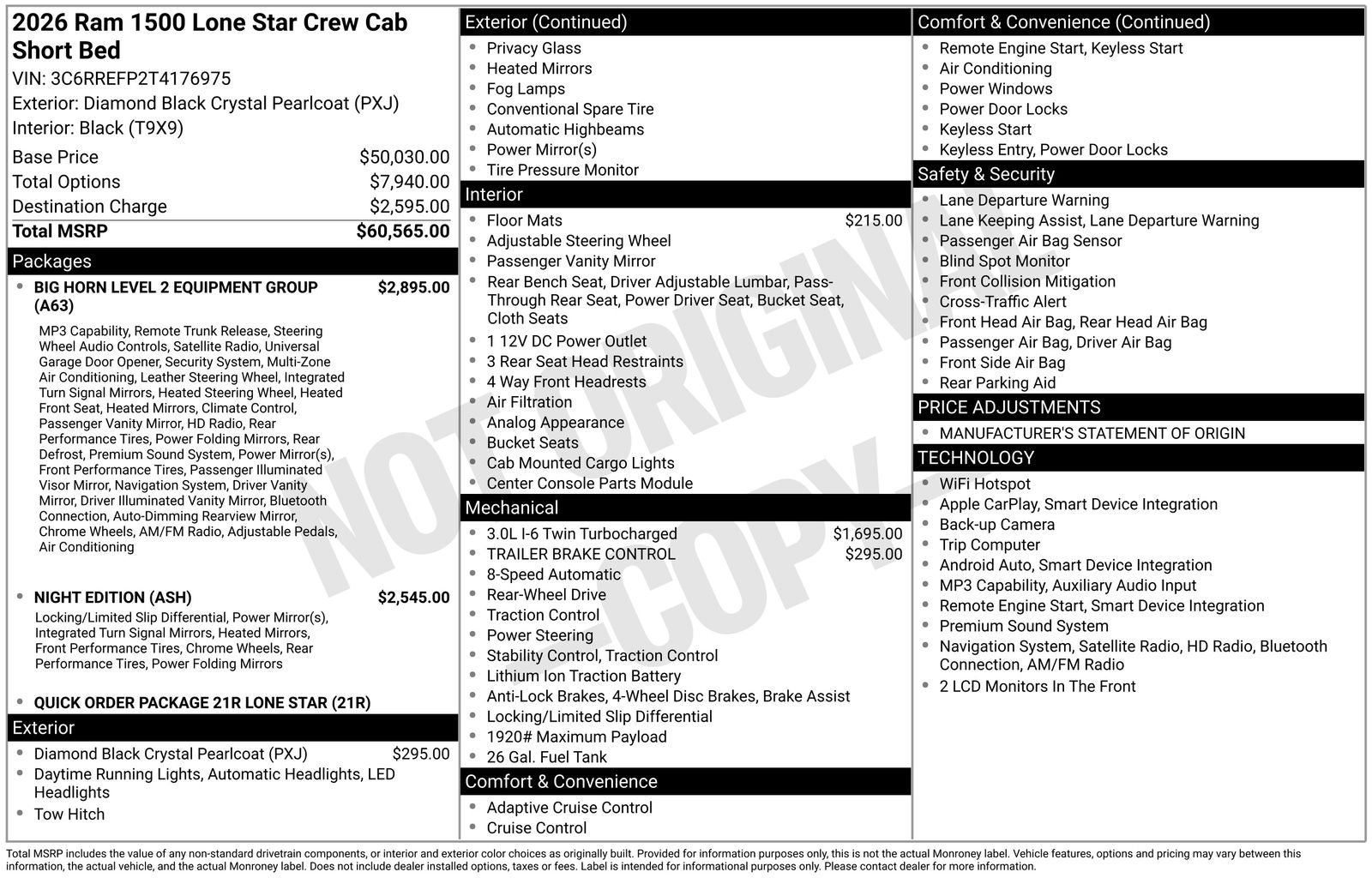 2026 RAM Ram 1500 RAM 1500 LONE STAR CREW CAB 4X2 5'7' BOX