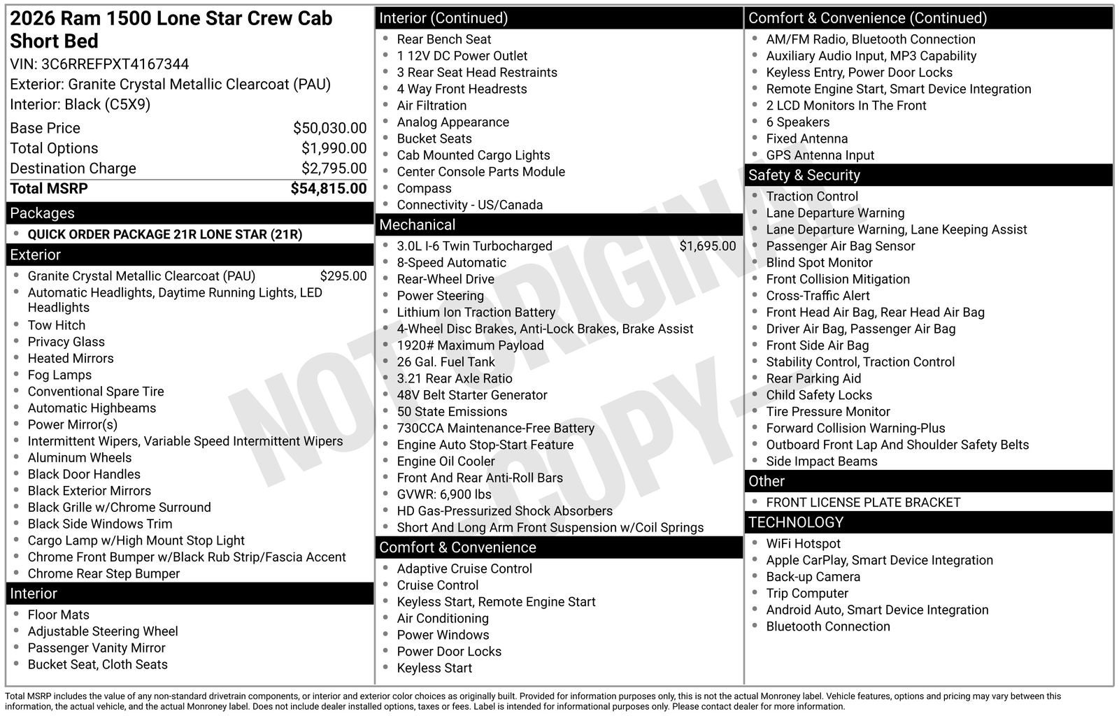 2026 RAM Ram 1500 RAM 1500 LONE STAR CREW CAB 4X2 5'7' BOX