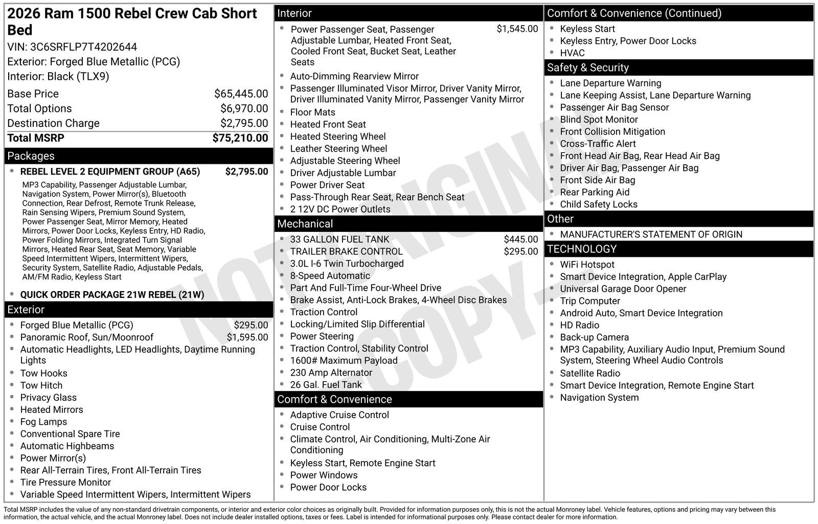 2026 RAM Ram 1500 RAM 1500 REBEL CREW CAB 4X4 5'7' BOX