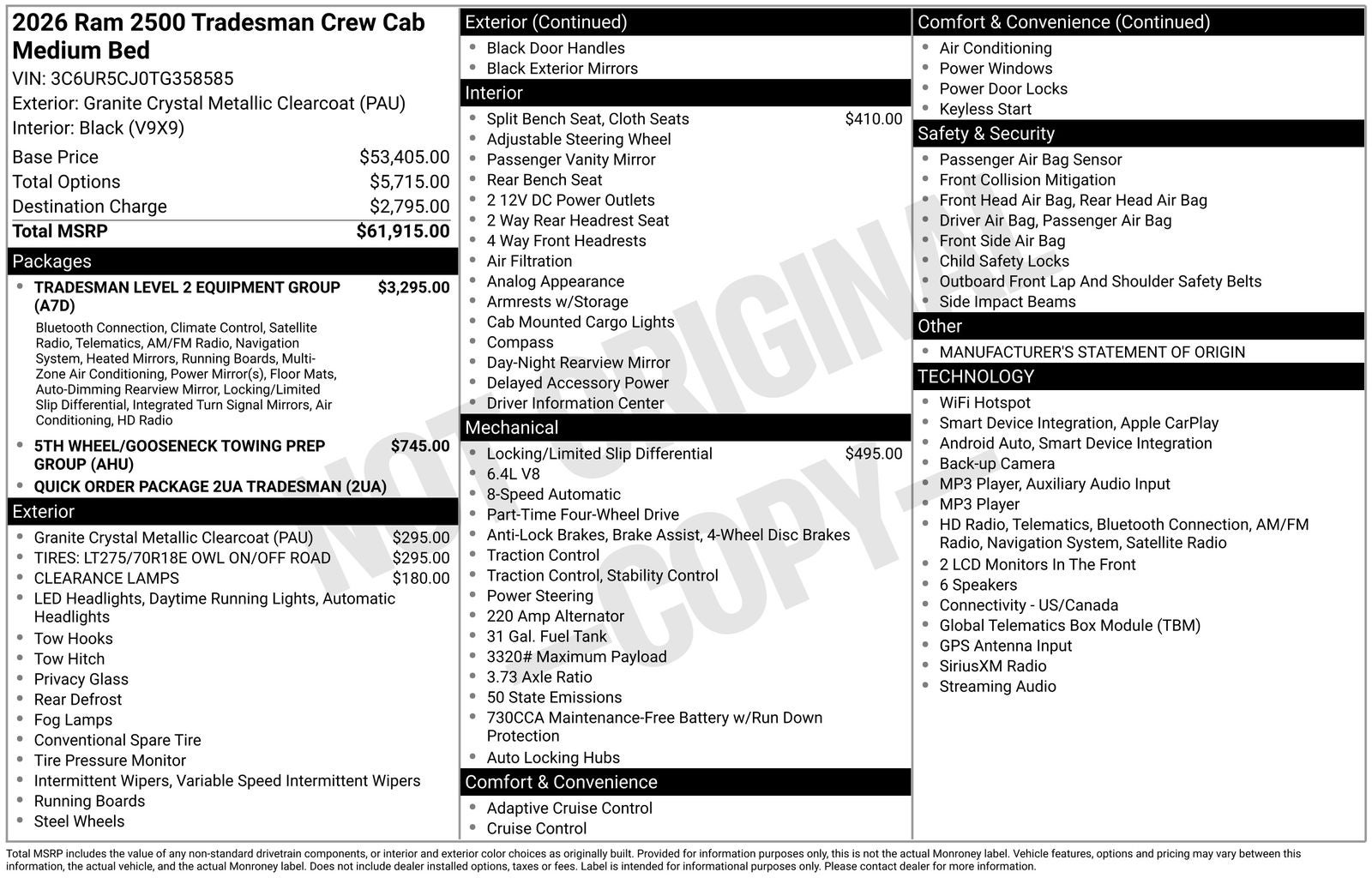 2026 RAM Ram 2500 RAM 2500 TRADESMAN CREW CAB 4X4 6'4' BOX