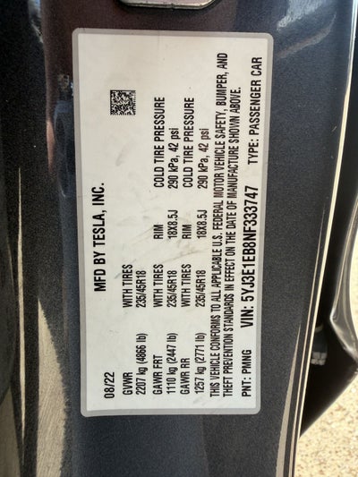 2022 Tesla Model 3 Long Range
