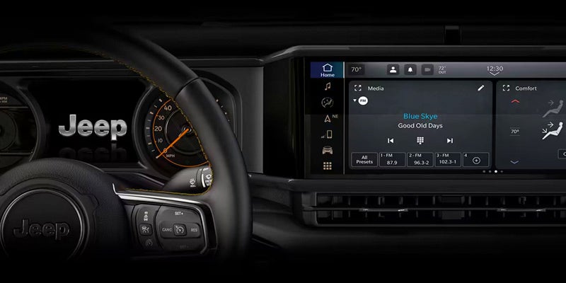 2024 jeep gladiator dashboard and wheel close up