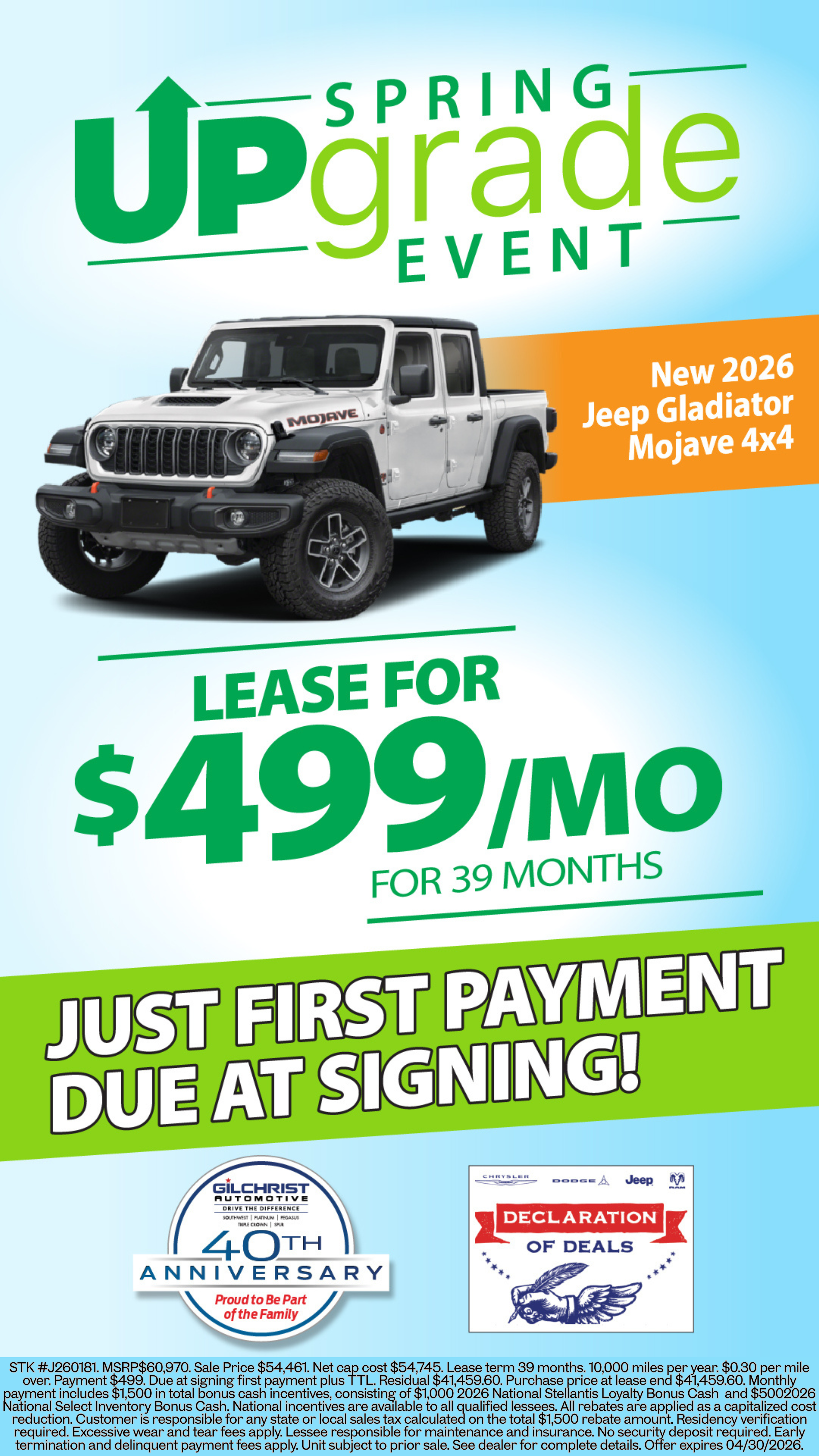 Spring Upgrade Event: 2026 Gladiator Mojave from $499/mo!