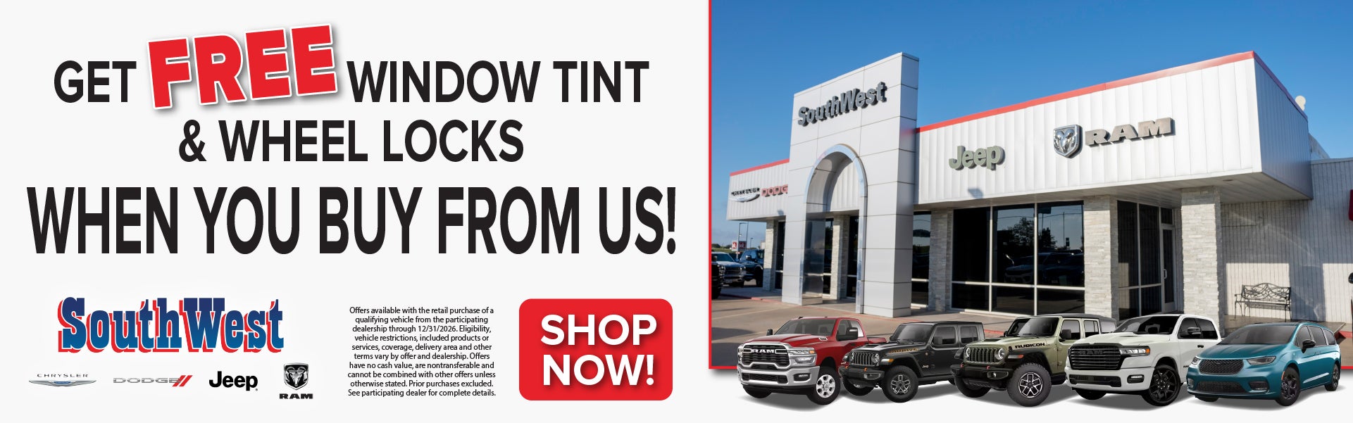 Get free window tint & wheel locks when you buy from us!